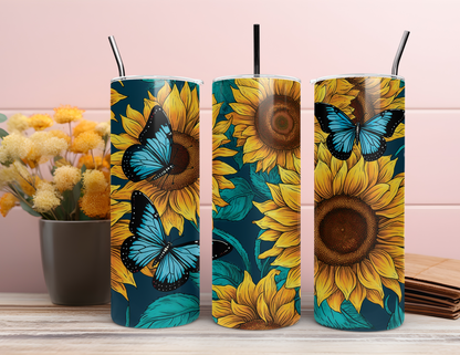FLORAL SUNFLOWER TUMBLER WITH BUTTERFLIES