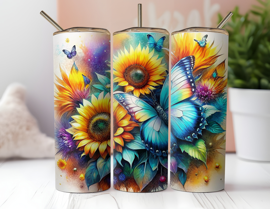 BUTTERFLY WITH SUNFLOWER TUMBLER